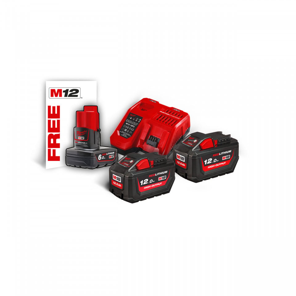 Set acumulatori M18™ High Output™ M18 HNRG-122 ( KIT: 2 x M18 HB12 Acumulator, M12-18 FC Încarcător, Fără cutie)
