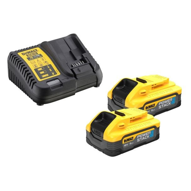 Set incarcator multivoltaj DeWalt DCB1104H2, cu 2 acumulatori Powerstack 18V / 5.0Ah