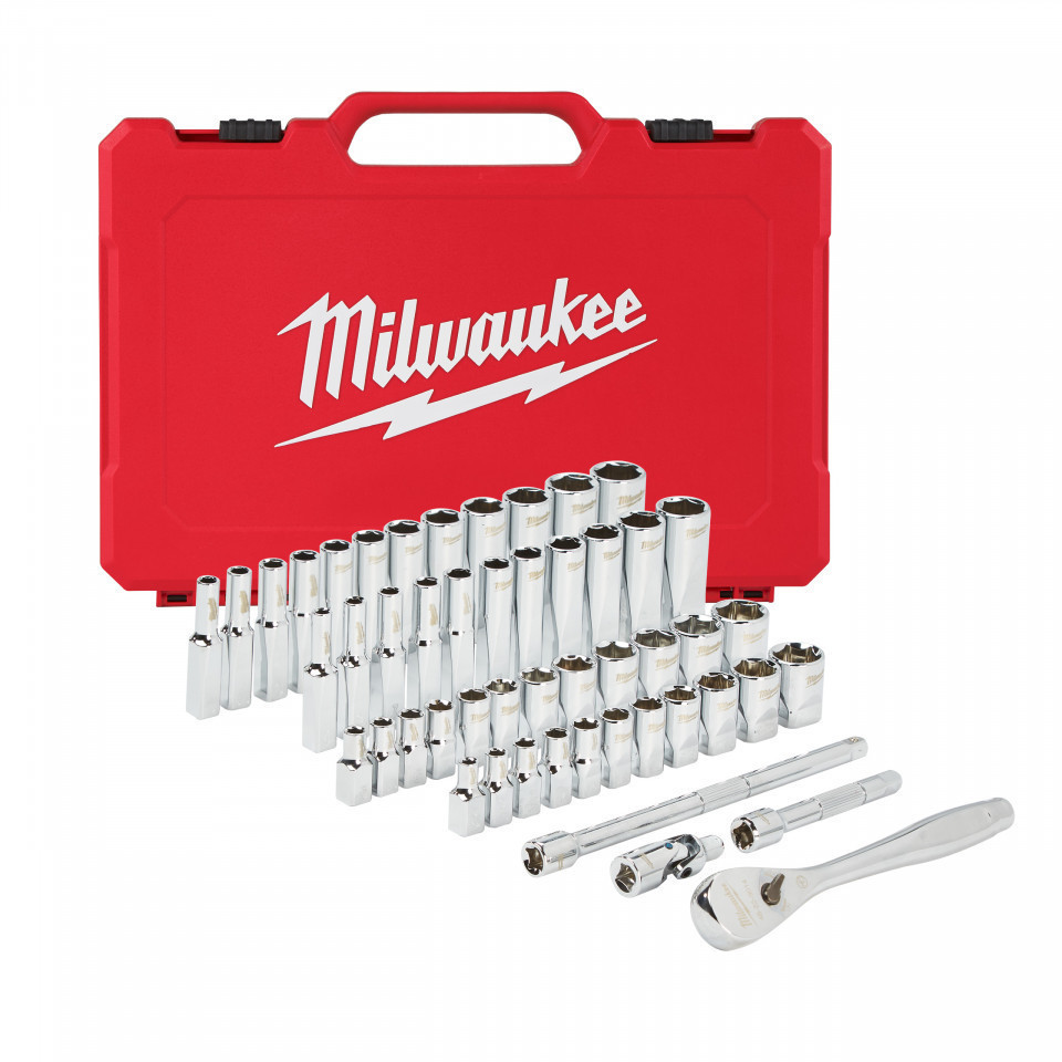 Set tubulare 1/4" 5-15 mm, 5/32-9/16" lungi si scurte Milwaukee 50 buc sistem metric si imperial