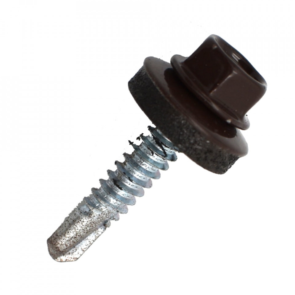 Suruburi Autoforante cu cap hexagonal, DIN 7504K, filet metal, RAL 8017+saiba EPDM, 4.8x35mm, 250 bucati