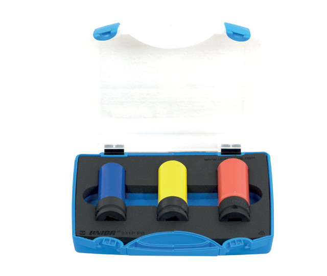 Trusa 3 piese Unior capete chei tubulare 1/2" de impact pentru jante de aliaj in cutie de plastic 17-21mm