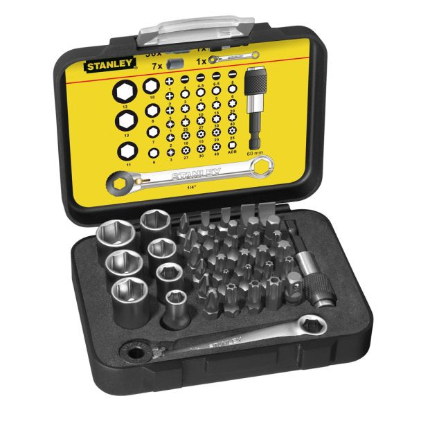 Trusa 39 piese insurubare Stanley biti si tubulare cu prindere 1/4"