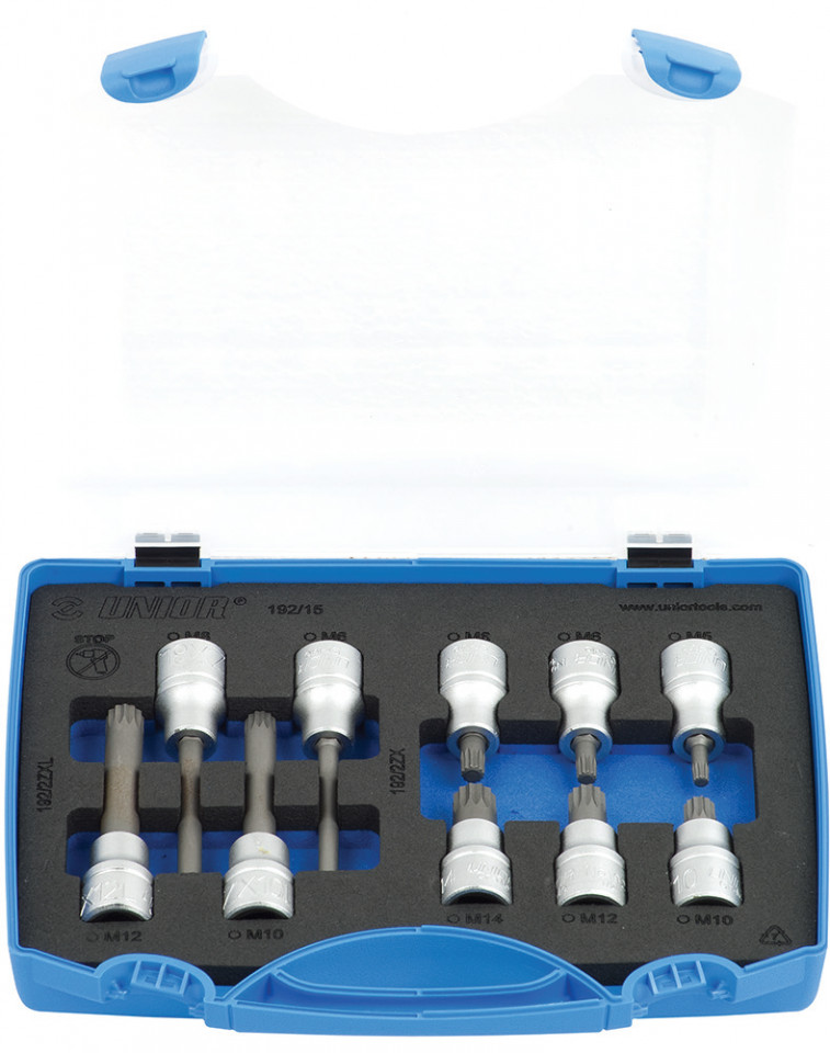 Trusa de 10 capete chei tubulare cu profil ZX 1/2" in cutie de plastic, M5-M12