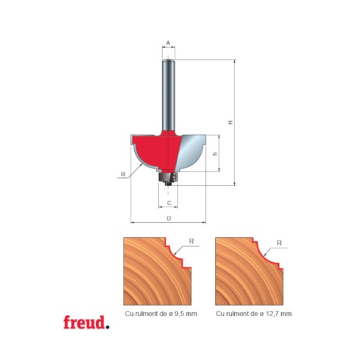 30- Freza cu coada, profilata convex 1/2C cu tesire, placata CMS, cu rulment copier inferior, DIM 31.8 - 30-20208P