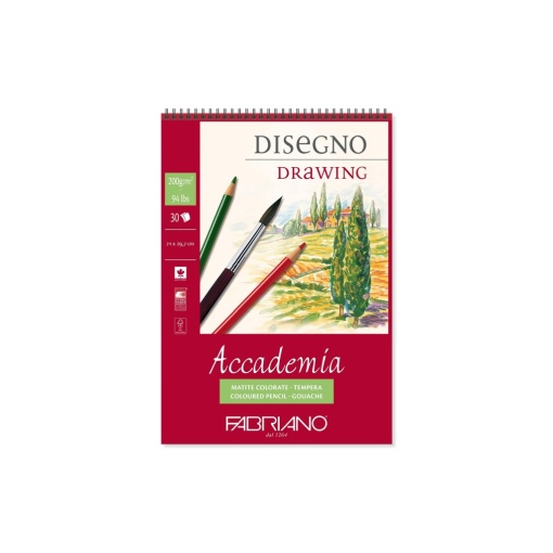 Bloc desen Accademia Disegno, A4, 200 g, 30 file, cu spirală Fabriano