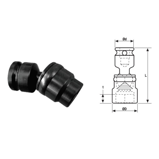 Cap cheie tubulara de impact articulata OZAT 1/2" 6 laturi varianta scurta 18mm L70mm