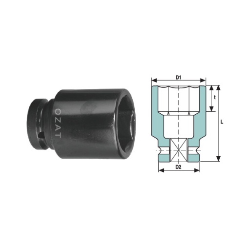 Cap cheie tubulara de impact OZAT 3/4" 6 laturi, lung 18mm L90mm