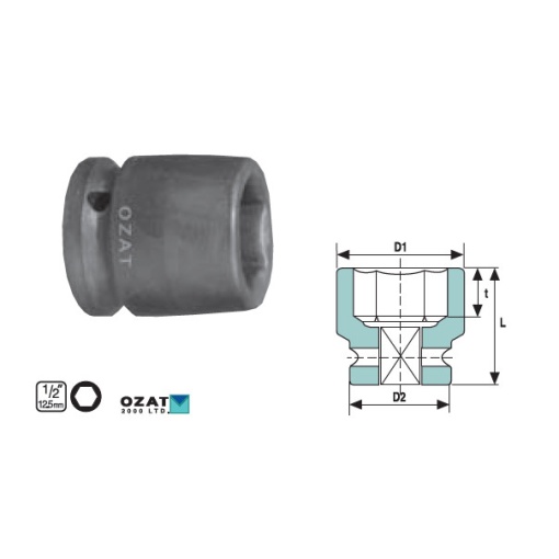 Cap cheie tubulara impact OZAT 1/2" 6 laturi, scurta 18mm L38mm