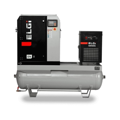 Compresor electric cu surub ELGI EN 7-7bar debit 1.13mc/min, uscator si rez.270L inclus, 7.5kW/400V