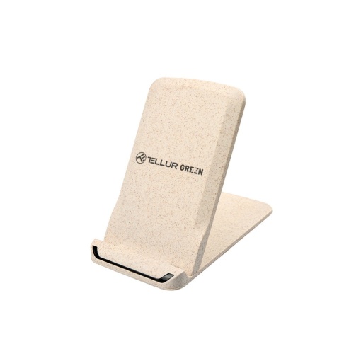 Încărcător wireless birou Tellur Green, certificat Qi, 15W, pliabil, crem