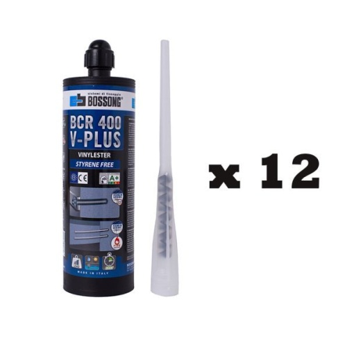 Kit 12 ancore chimice 400 ml Bossong BCR 400 V-Plus + cap mixare