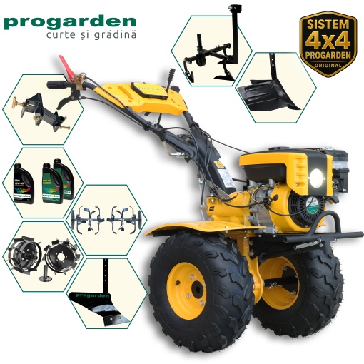 Motocultor ProGARDEN Pachet Campo 873 Alpine 7CP + Prasitoare PRS20-45 + Plug simplu + Plug bilonat/rarita + Adaptor + 2 Roti metalice 350x6 + 3L Ulei