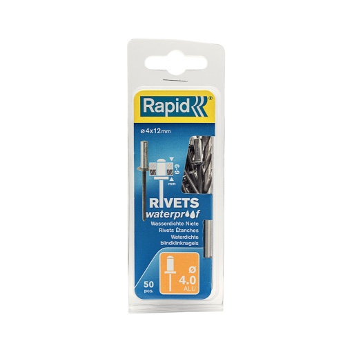 Nituri etansare Rapid diametru 4.0mm x 12mm, aluminiu, burghiu metal HSS inclus, 50 buc set 5000400
