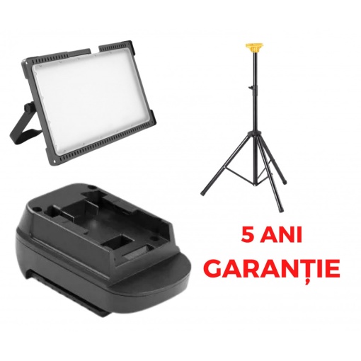Proiector 9250 lumeni MULTIBATERY L compatibil cu acumulatori 18V Makita, IP20, IK10, rezistent la impact, adaptor inclus + trepied