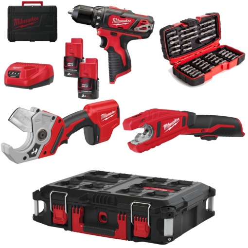 Set 3 scule cu acumulatori pentru INSTALATORI + set 35 accesorii insurubare