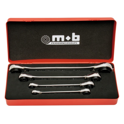Set 4 chei cu dublu clichet reversibil 4×4 in cutie metal MOB 8-24 mm