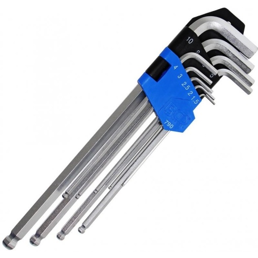 Set 9 chei imbus tip L cap sferic extra-lungi, 1.5 - 10 mm
