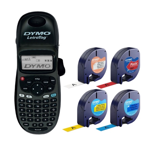 Set Imprimanta termica portabila DYMO LetraTag LT-100H Black Edition ABC si 3 benzi originale DYMO rosu galben si albastru