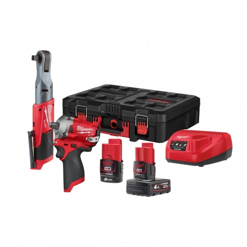 Set promoțional M12 FUEL™ M12 FPP2AV-422P ( KIT: 1 x M12 B4, 1 x M12 B2 Acumulator, C12 C Încarcător, PACKOUT™ toolbox)