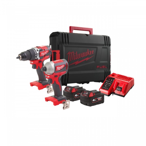 Set scule compacte cu motor fără perii cu acumulatori M18™ M18 CBLPP2A-402C ( KIT: 2 x M18 B4 Acumulator, M12-18 C Încarcător, Kitbox)