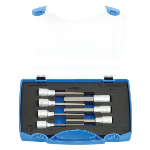Trusa de 7 capete chei tubulare cu profil hexagonal lungi 1/2" in cutie de plastic, 5-14 MM