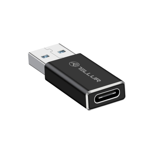Adaptor Tellur USB-A (tată) la USB-C (mamă), aluminiu