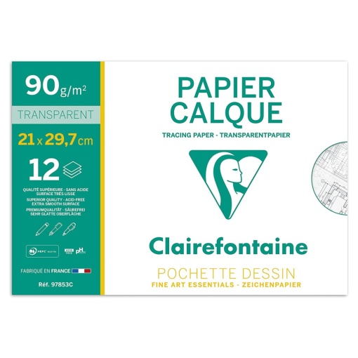 Calc A4 90/95 g/mp 12 coli/plic Clairefontaine