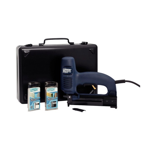 Capsator electric Rapid PRO 606 kit cu servieta metalica, pentru capse si cuie, forta impact ajustabila, magazie duala, capse 606 12-25mm, cuie 8 15-25mm, cablu alimentare 3.5 metri 10643015