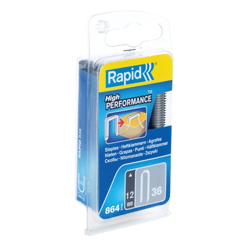 Capse Rapid 36 12 mm pentru cabluri, High Performance, galvanizate, semicirculare, divergente DP, 864 capse blister 40109626
