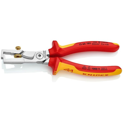 Cleste pentru dezizolat cu foarfece de taiat cabluri, izolat la 1000 V, KNIPEX, 180 mm