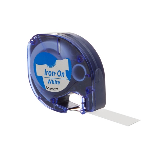 Etichete haine Iron-On 12mm x 2m albastru alb compatibile Dymo 18769 S0718850 18773 18777, functioneaza si cu imprimanta AIMO P12