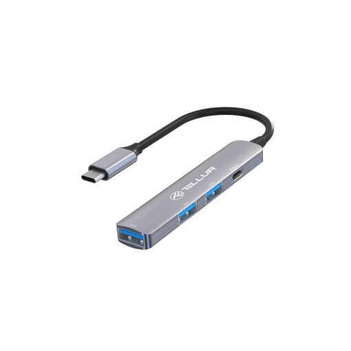 Hub USB-C 3.1 Tellur, 2xUSB 2.0 + 1xUSB-C + 1xUSB 3.0, aluminiu, gri