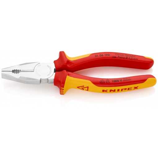 KNIPEX 01 06 190 Patent combinat crom - vanadiu izolate, cu manere multicomponent, testate VDE cromat 190 mm