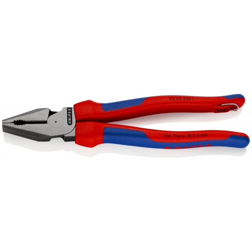 KNIPEX 02 02 225 T Patenti Combi cu parghie mare cu manşoane multicomponent, cu cârlig de fixare integrat pentru montarea unei siguranţe împotriva căderii vopsit negru 225 mm