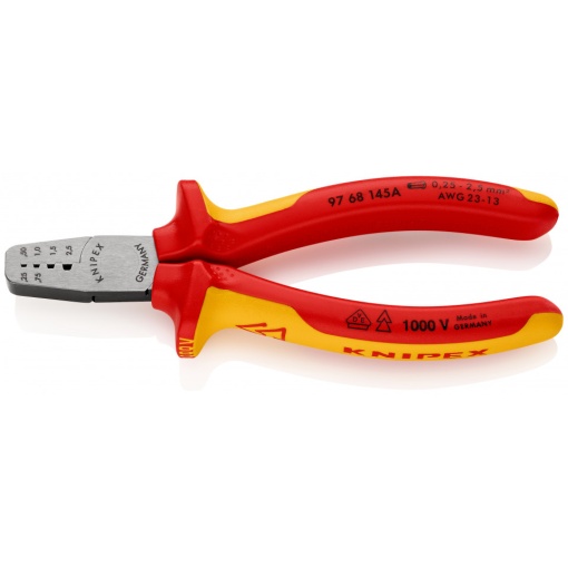 KNIPEX 97 68 145 A clește de sertizare pentru ferule izolate, cu manere multicomponent, testate VDE 145 mm