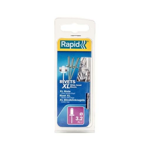 Nituri cu cap larg Rapid diametru 3.2mm x 8mm, aluminiu, burghiu metal HSS inclus, 50 buc set 5000659