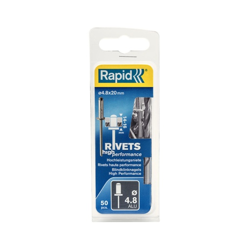 Nituri Rapid High Performance diametru 4.8mm x 20mm, aluminiu, burghiu metal HSS inclus, 50 buc set 5000391