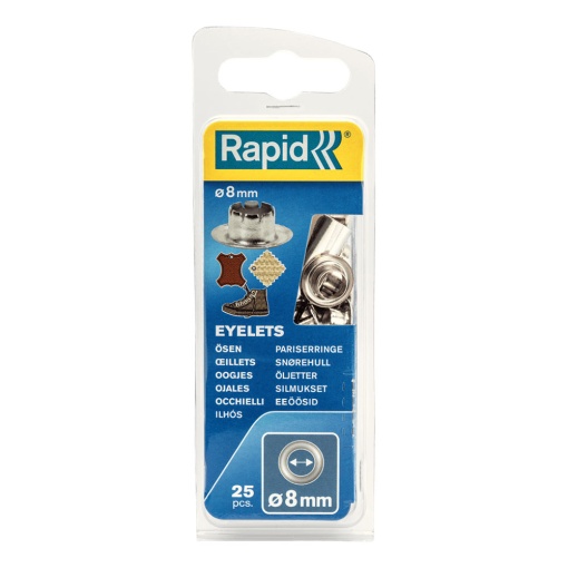 Ocheti Rapid diametru 8.0mm, otel finisat argintiu, include sistem de fixare, 25 buc set 5000411