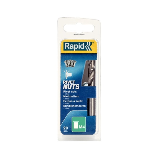 Piulite Nit Tubulare cu filet interior Rapid M4, diametru 5.9mm, otel cromat, burghiu HSS inclus, 20 buc blister 5000671
