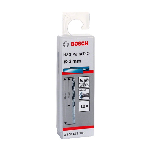 Set 10 burghie spiral Bosch HSS PointTeQ de 3,0 mm