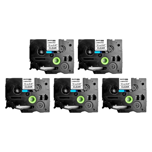 Set 5 Etichete SG compatibile Brother TZe-131 12mm x 8m Negru Transparent Sanco Grup SG