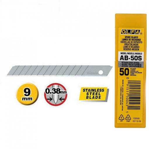 Set AB-50S - lame japoneze de 9 mm din inox, 50 bucati, Olfa