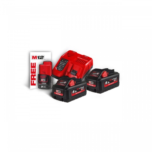 Set acumulatori M18™ High Output™ M18 HNRG-552 ( KIT: 2 x M18 HB5.5 Acumulator, M12-18 FC Încarcător, Fără cutie)