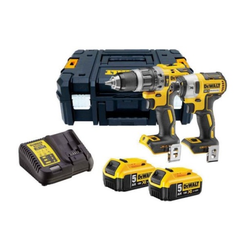 Set combo 2 scule DeWalt DCK266P2T 18 V: masina de gaurit cu percutie, DCD796, masina de insurubat cu impact DCF887, 2 acumulatori 18 V 5 Ah, incarcator, cutie TSTAK II