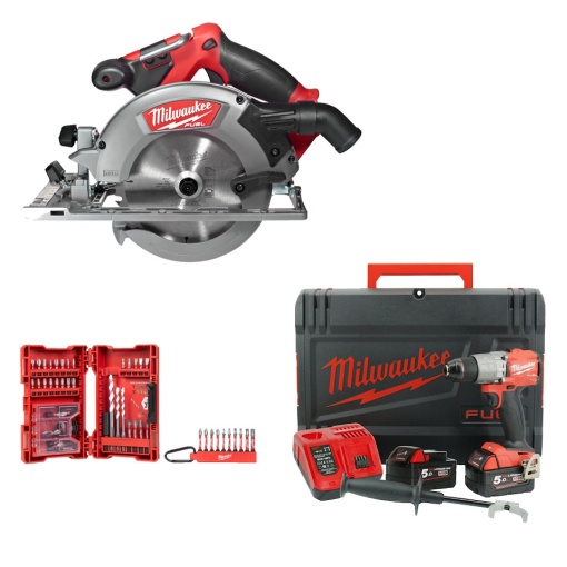 Set fierastrau circular M18 CCS55 + masina gaurit M18 FPD2, 135 Nm + 2 acumulatori + acesorii