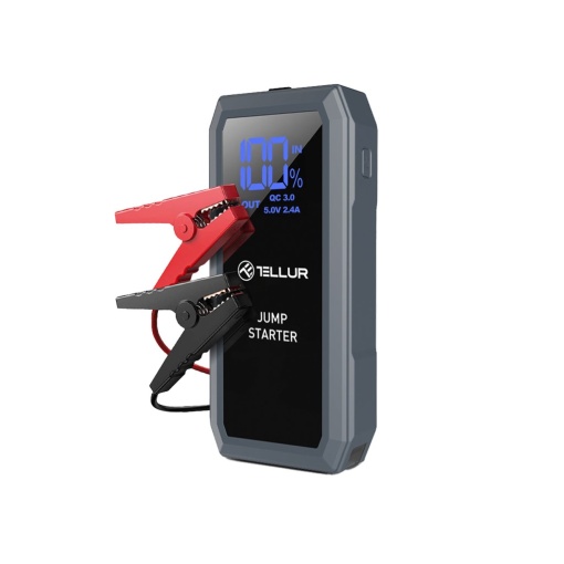 Starter auto portabil Tellur, 12V, 1500A, baterie externă, 16800mAh, lanternă, gri