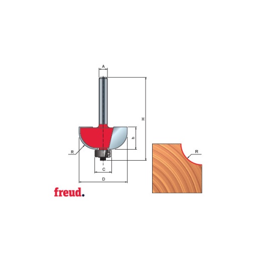 30- Freza cu coada, profilata convex 1/2C, placata CMS, cu rulment copier inferior, DIM 19 - 30-10008P