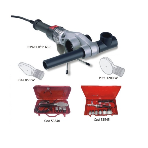 Aparat pentru mufarea prin sudare pentru tevi din PP si PPR, 850 W, între Ø 20 – 63 mm include bacuri 20-25-32-40-50-63