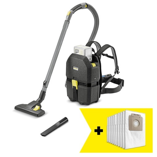 Aspirator uscat Karcher tip rucsac cu sac de aspirare, BVL3/1 Bp Go!Further, cadou 10 saci