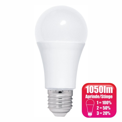 Bec LED dimabil de la intrerupator model glob A60 12W=100W 6400k lumina rece
